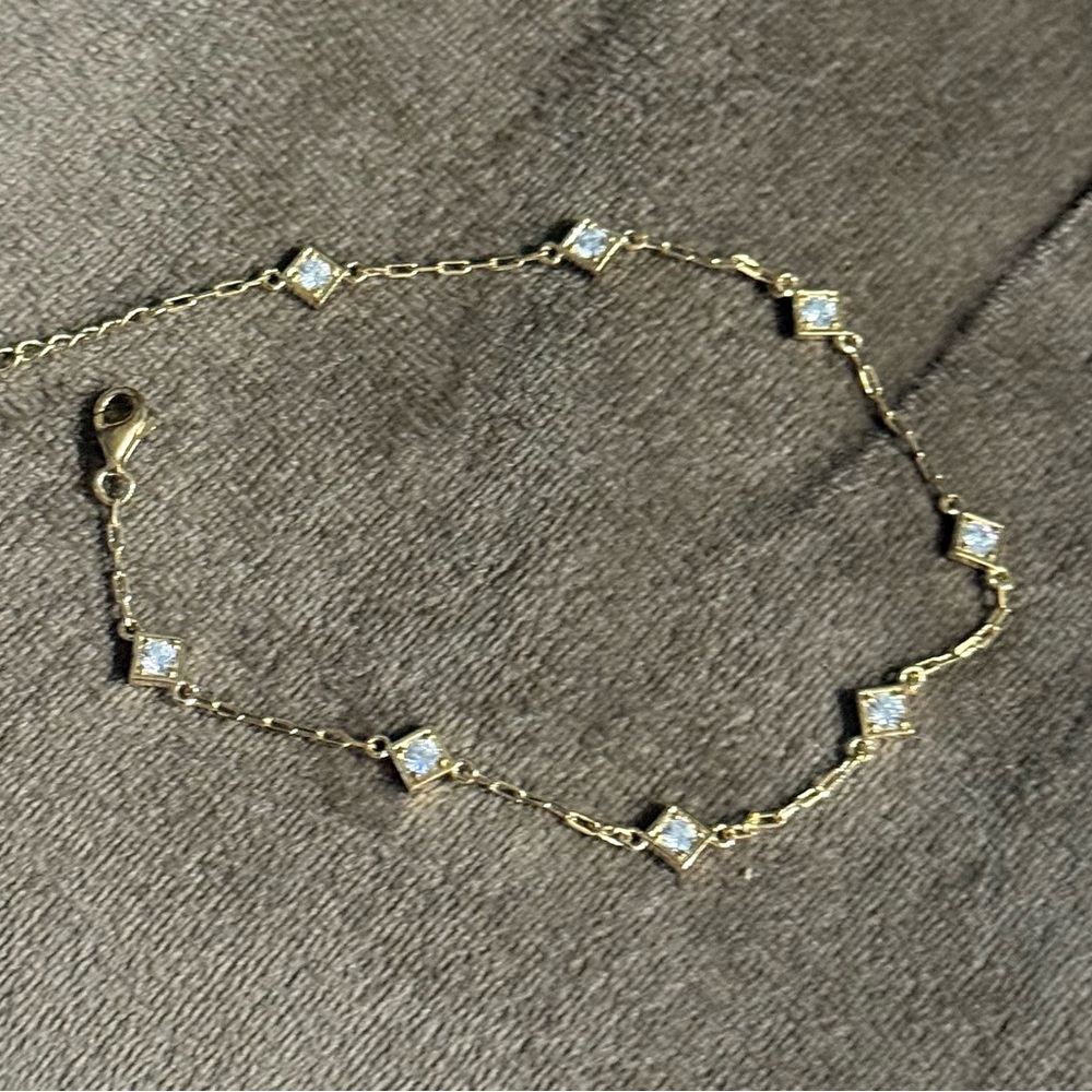 Gold Touchstone Anklet with cubic zirconia stones.  Sterling Silver Gold plated